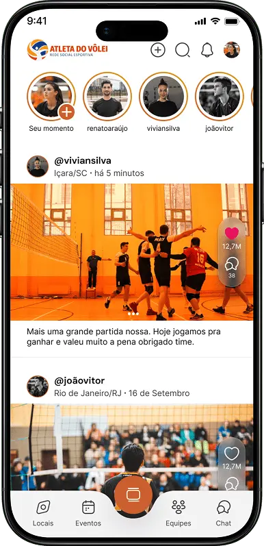 Tela de perfil de atleta no aplicativo