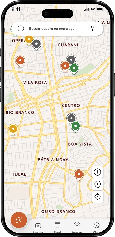 Tela de mapa de quadras no aplicativo