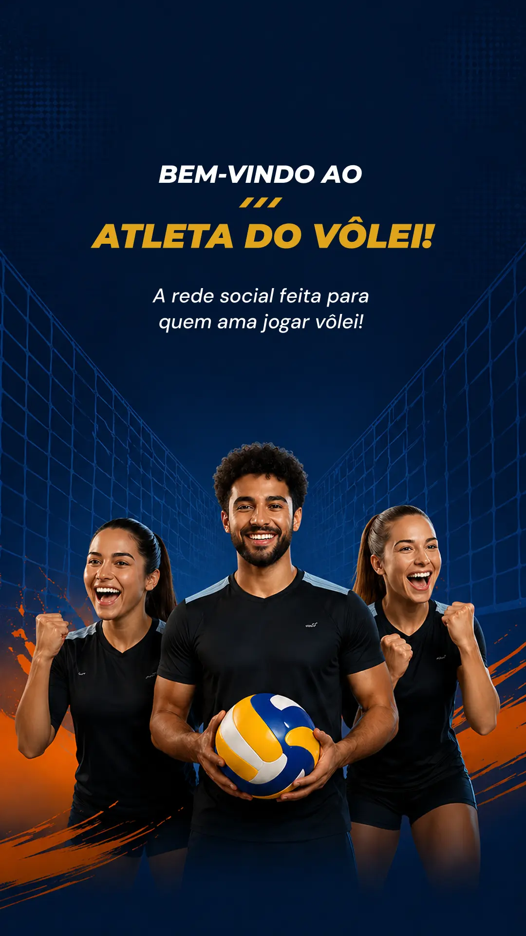Tela de boas-vindas do app Atleta do Vôlei