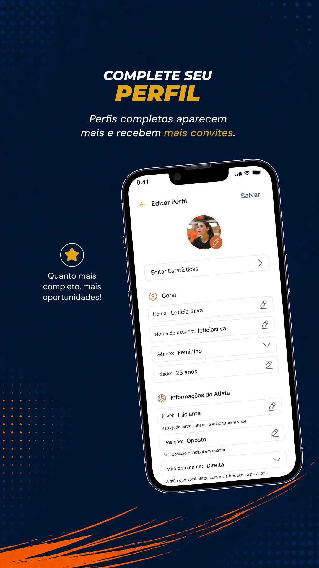 Complete seu perfil — perfis completos recebem mais convites