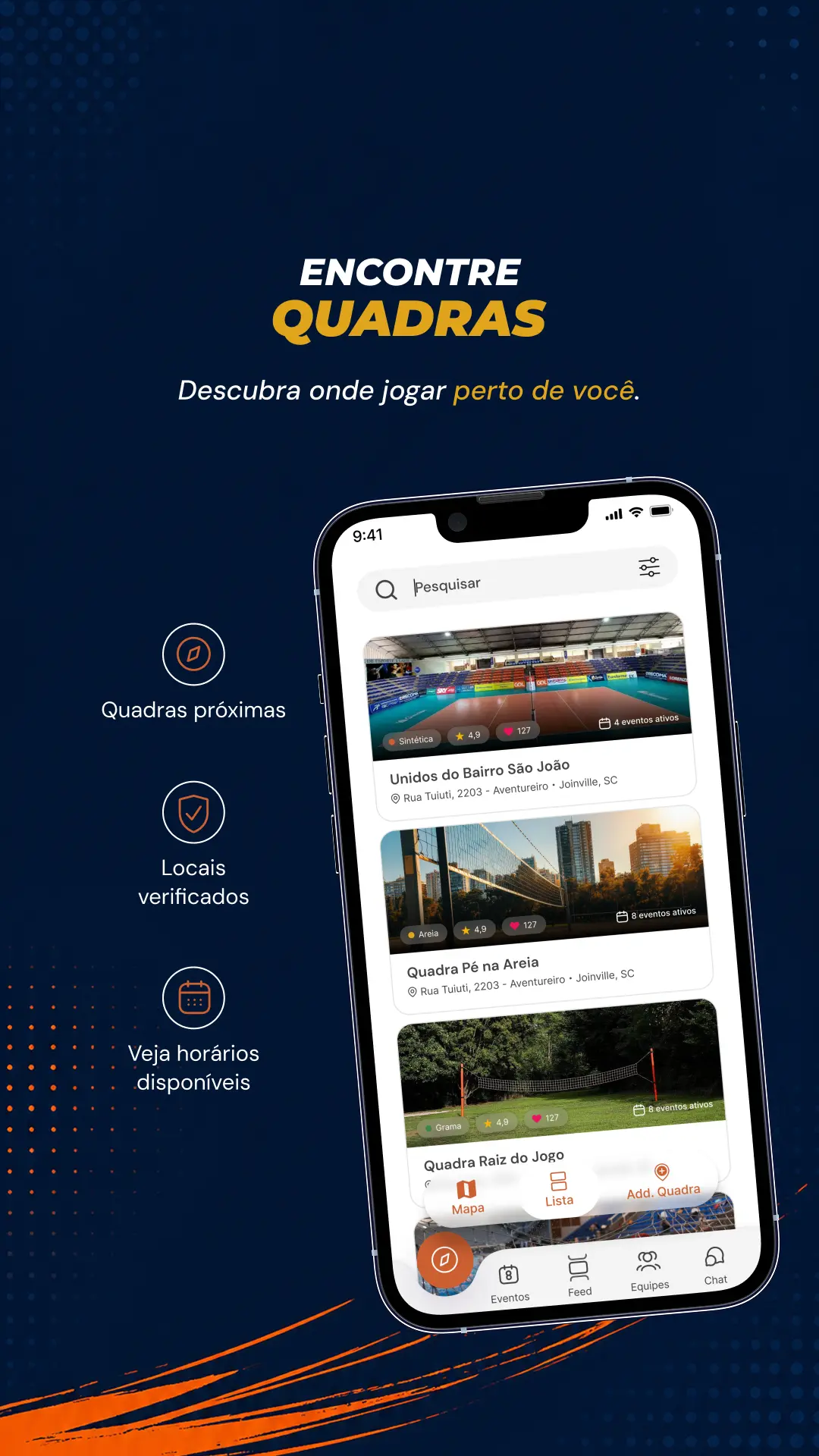 Encontre quadras — descubra onde jogar perto de você